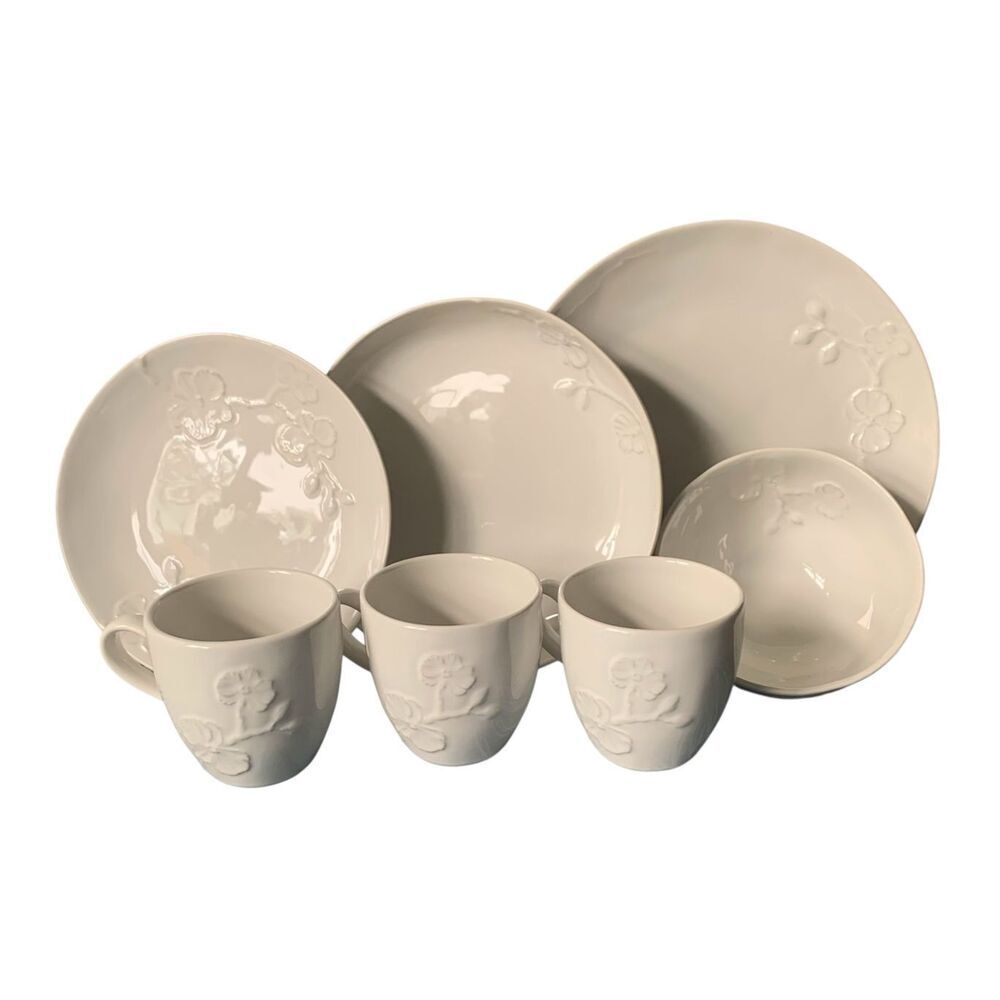 NEW 7 pc Michael Aram White Orchid Stoneware MUGS PLATE BOWL REPLACEMENT SET LOT